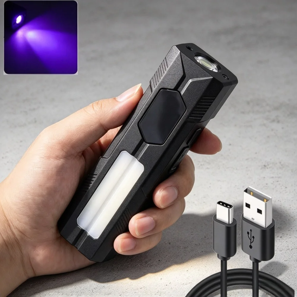 Portable COB LED Inspection Work Light Digital Power Display UV Detection Torch for Car Repair Workshop Camping Emergency
