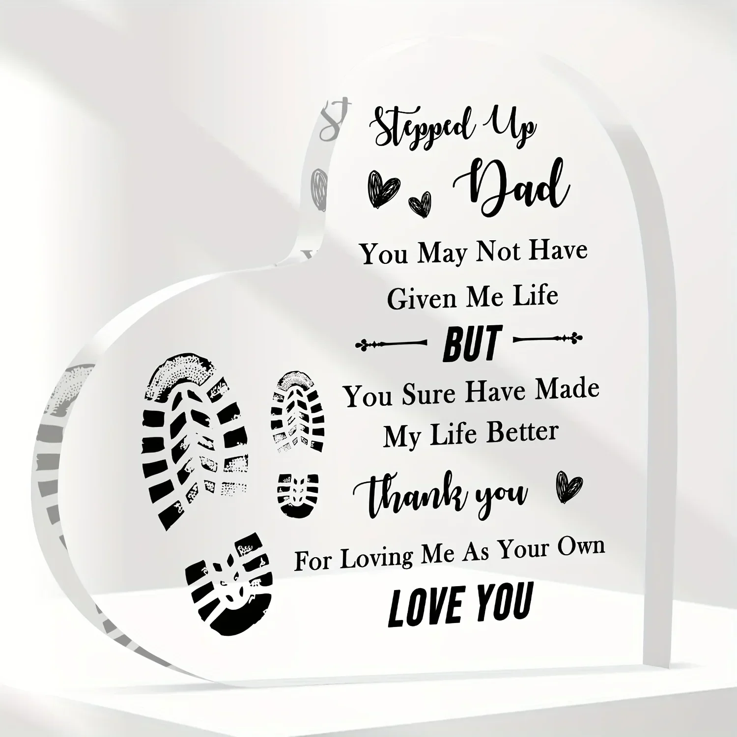 Heart Acrylic Desk Plaque Stepped Up Dad Gift, Stepfather Thank You Acrylic Heart Decor for Step Dad Bonus Dad Birthday Gifts