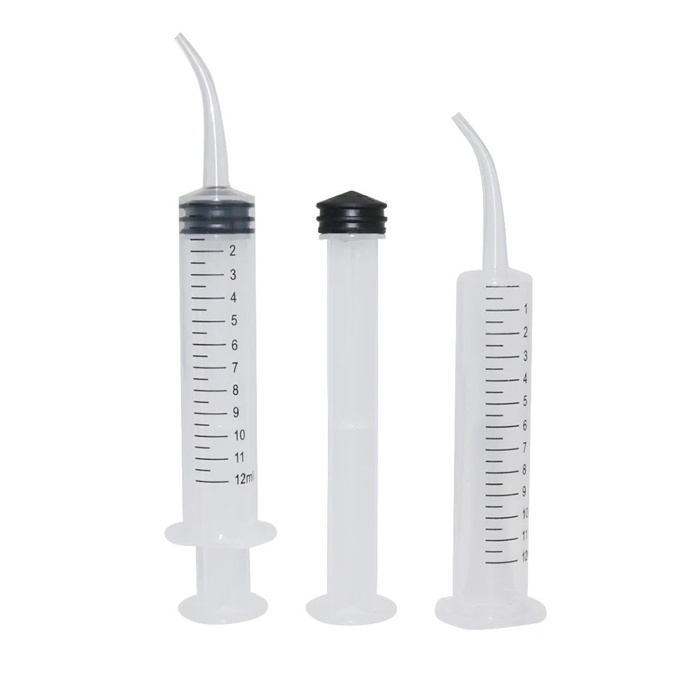 Clear Disposable Dental Irrigation Syringe With Curved Tip Dental Kit Tooth Transparent Whitening Dental Instrument 12ml