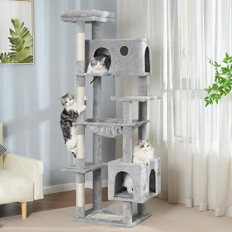

72” Cat Tree for Large Cats Big Cat Tower with Enlarged Hammock 21.6x17.7” Spacious Cats Condo House and Roomy Top Bed and Multi