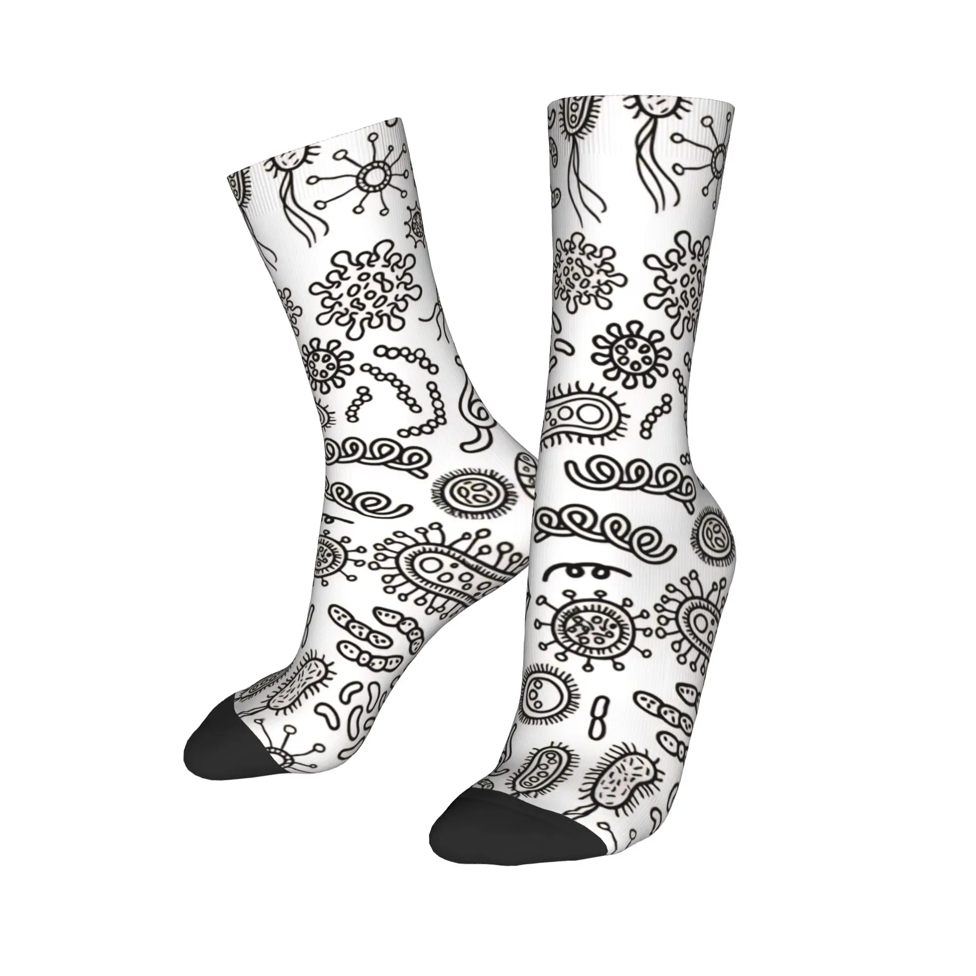 Vírus e bactérias microbios meias padrão moda meias inverno antiderrapante meias casal ciclismo médio macio meias