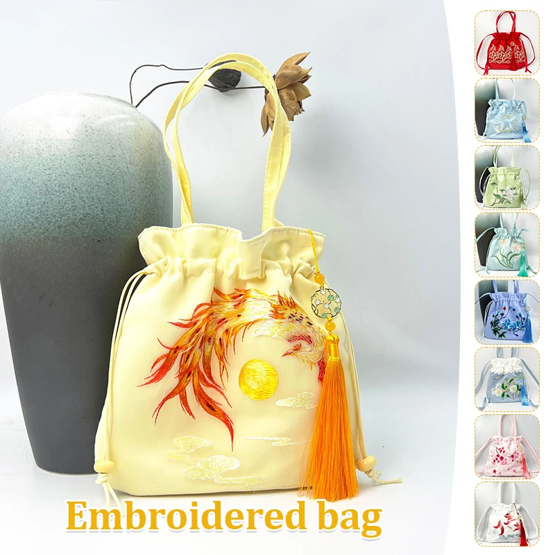 Chinese Traditional Embroidered Drawstring Handbag Ancient Style Cosplay Princess Vintage Chinese Hanfu Bag Purse Wallet