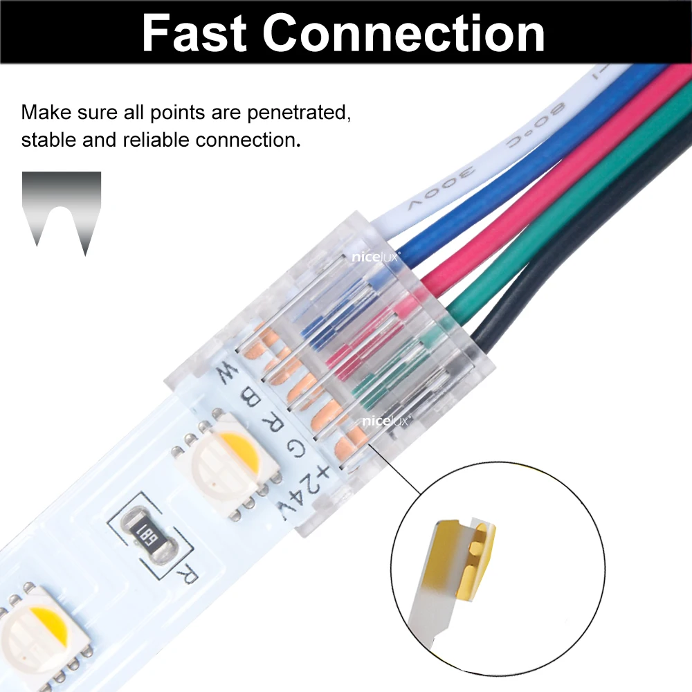 12mm Width 5 Pin LED Strip RGBW Connector L Shape Solderless LED Power Connector 5050 RGBW SMD COB LED Light Angle Connectors