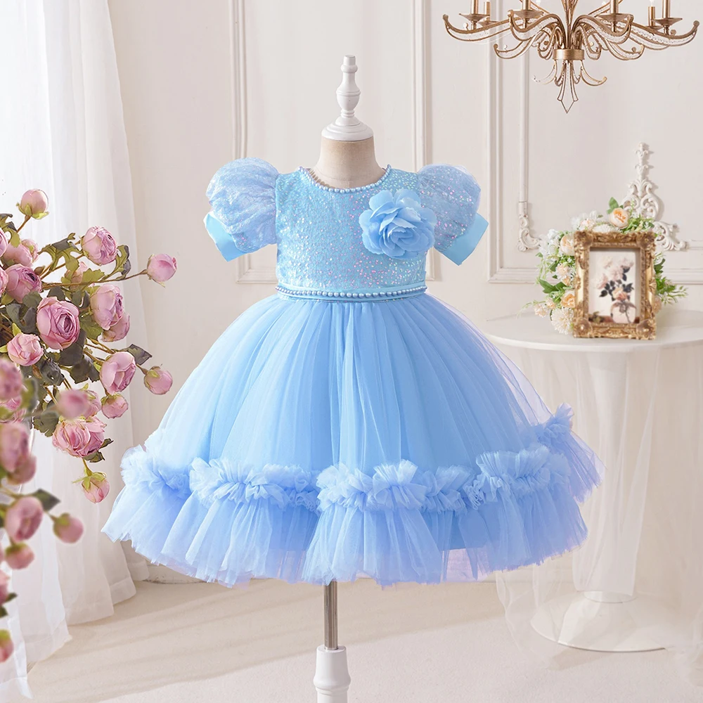 HETISO Sequined Bridesmaid Dress for Girls Elegant Wedding Evening Princess Gown Kids Birthday Party Clothing 3-10 Years