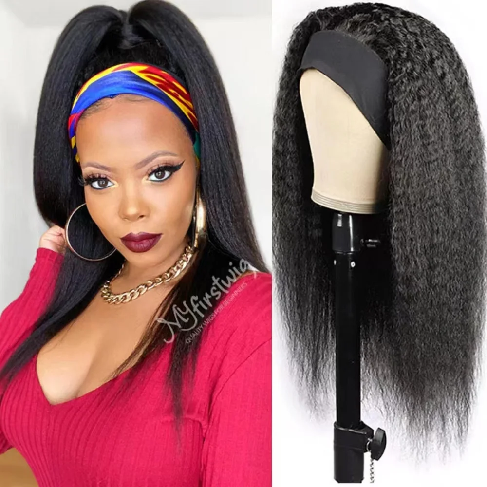 

Kinky Straight Headband Wigs For Women Brazilian Human Hair Wig Glueless Yaki Straight Full Machine Made Beginner Friendly