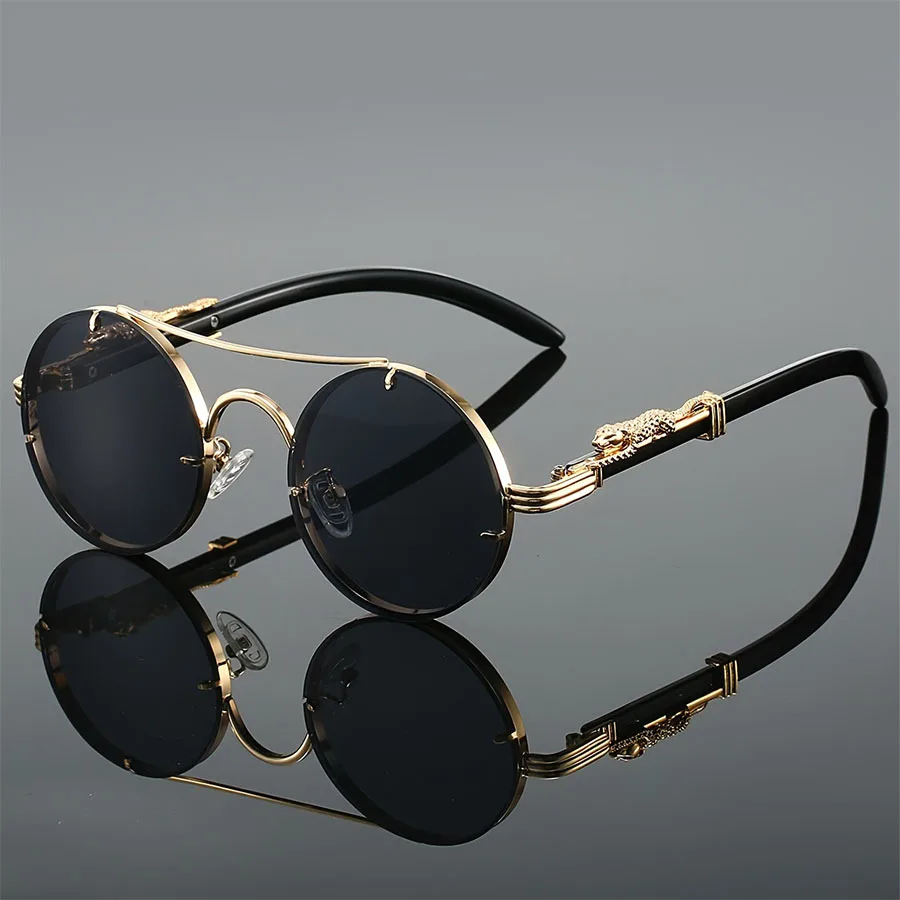 

Steampunk Style Metal Sunglasses for Men with Cheetah Legs Women Luxury Brand UV400 Eye Protection Sunglasses Vintage Shades