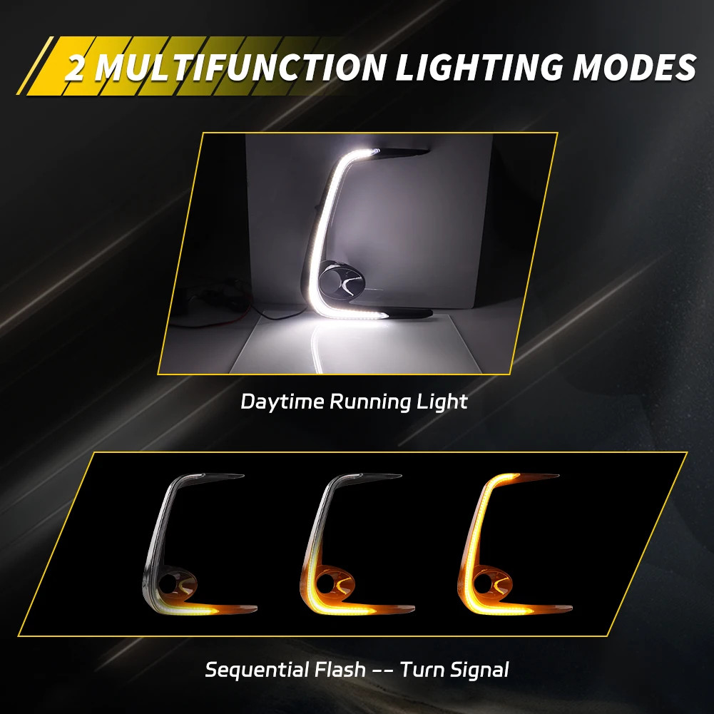 2X For 2019 2020 2021 2022 Toyota Corolla Sedan Front Fog Light Bezel Turn Signal Light DRL Light Daytime Running Light With LED view 2