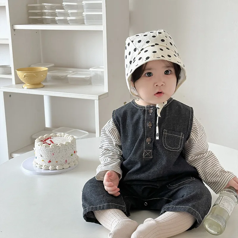 2024 Autumn New Baby Sleeveless Jumpsuit Infant Girls Loose Letter Overalls Denim Strap Pants Boys Casual Trousers Kids Clothes