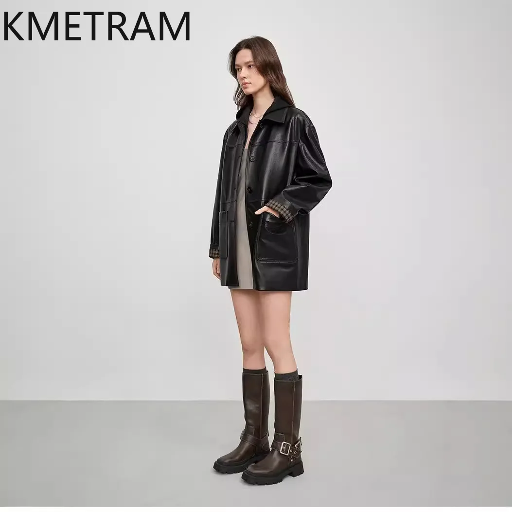 Kurtka damska ze 100% skóry owczej Najwyższej jakości Kurtki damskie ze skóry naturalnej średniej długości Nowość w odzieży wierzchniej Jesienne ubrania 2025 Chaquetas