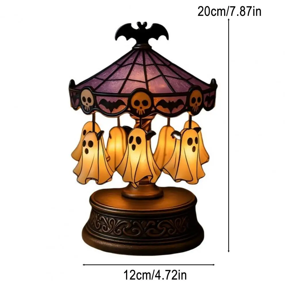 شبح كاروسيل ضوء الزجاج الملون كاروسيل ضوء الليل مع هالوين مكتب القراءة مصباح لغرفة النوم رف منضدية ديكور
