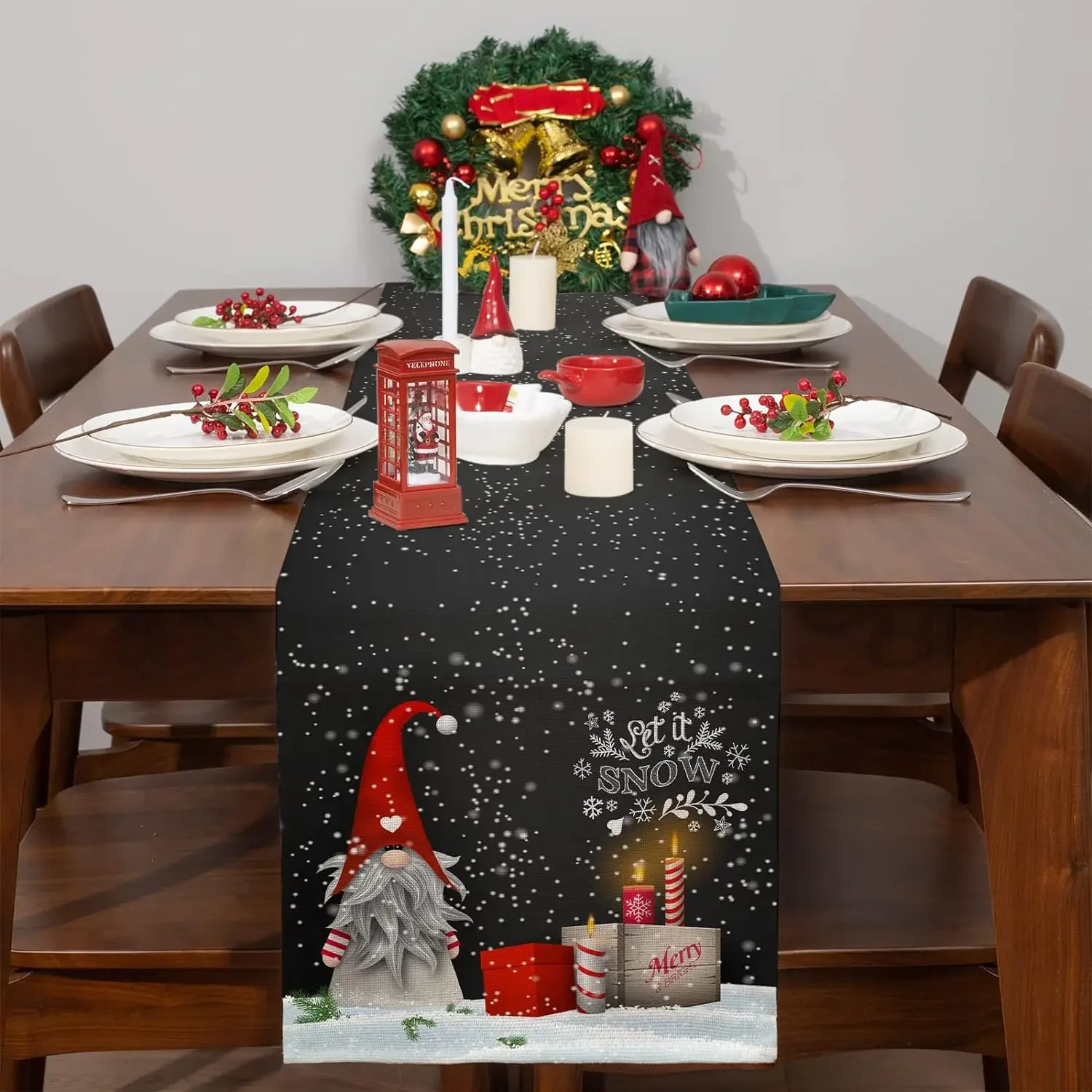 Christmas Gnome Let It Snow Linen Table Runners Table Decor Reusable Winter Table Runners for Dining Christmas Decorations 2025