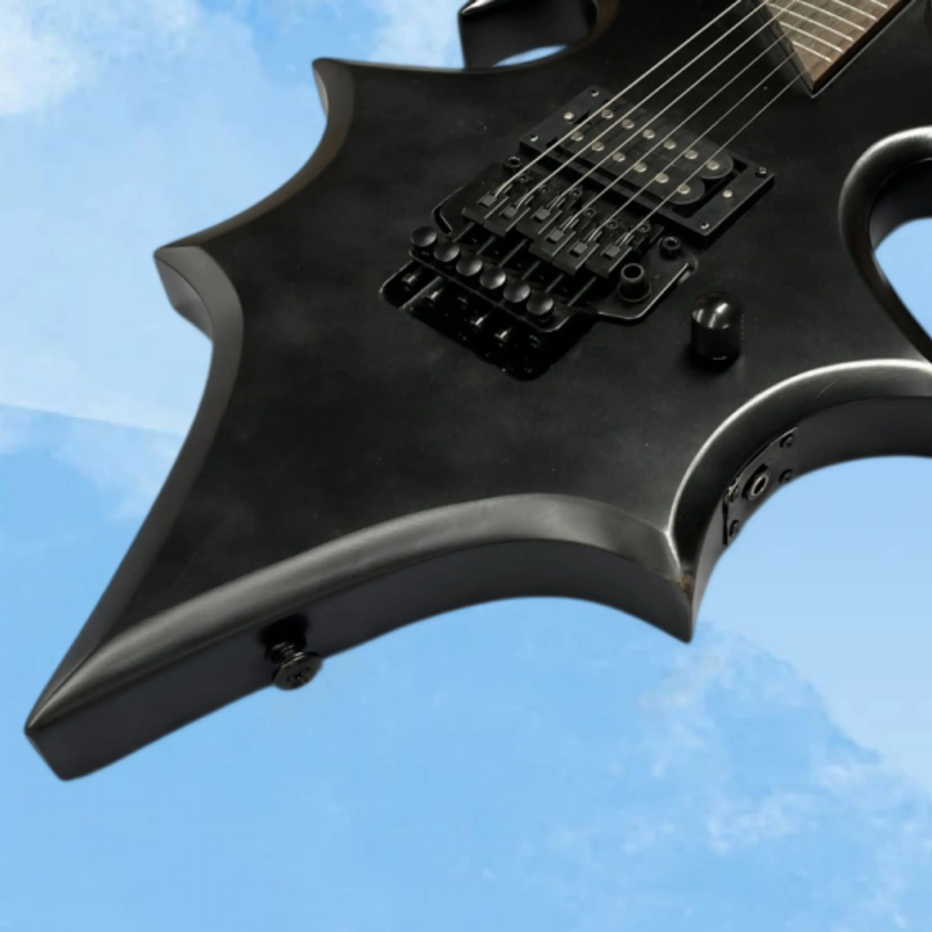 Matte Black Alien Electric Guitar,Openwork Personality body,H Pickups Guitars Metal Rock Lovers Practice & Stage Show Guitarra