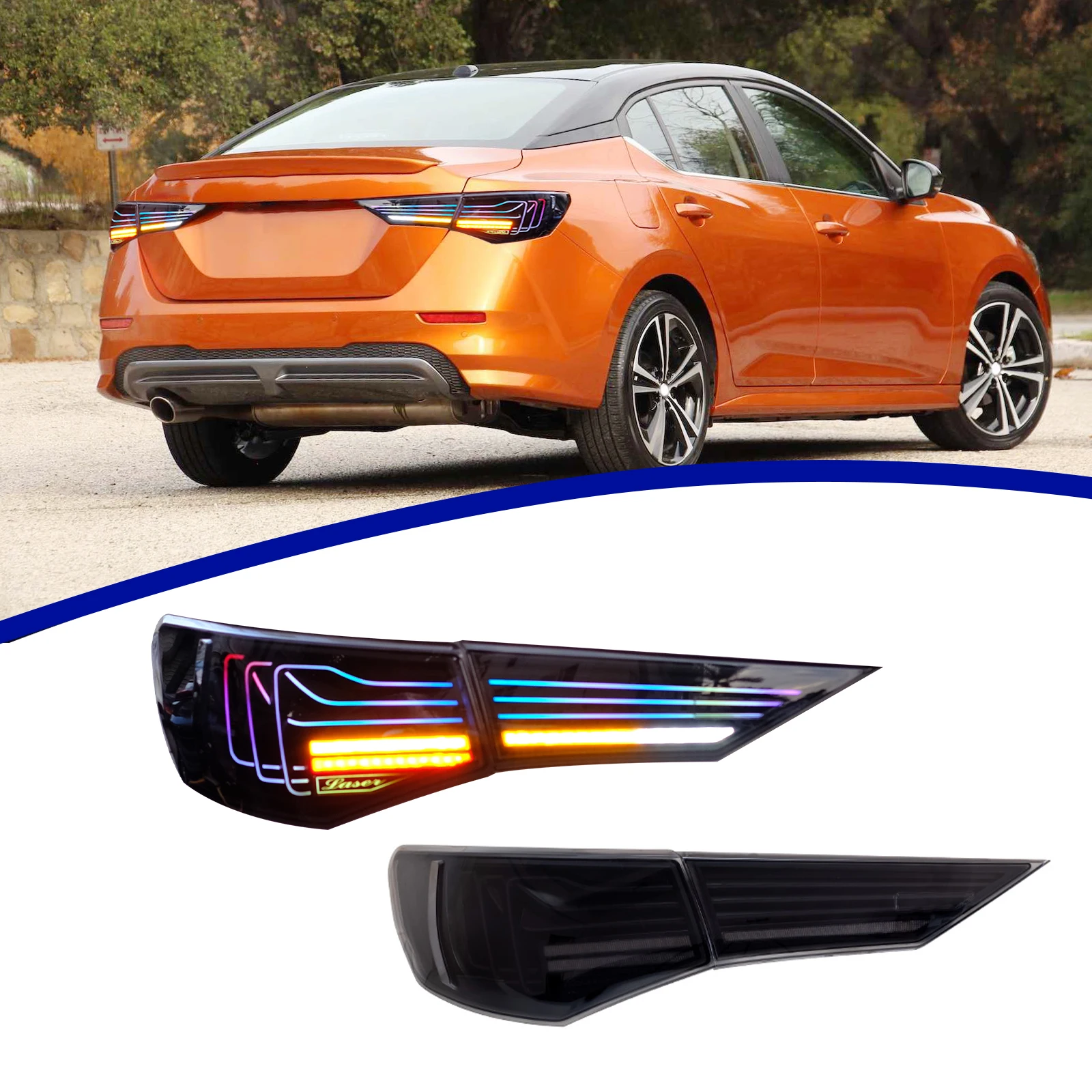 

For Nissan Sylphy Sentra 2019-2021 LED Tail Lights Red Smoke PP Material Running Lamp With 12V Volta New Condition Rear Lamp