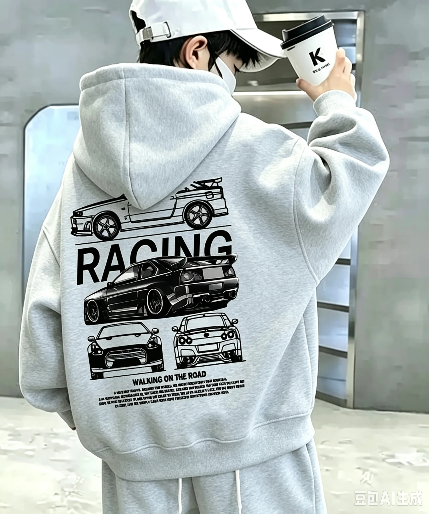 Jungen-Kapuzenpullover-Set – Neuer Herbst-/Winterstil – Cooles Rennsport-Design – Locker geschnittenes Sport-Kapuzenshirt für Kinder – Detail 7