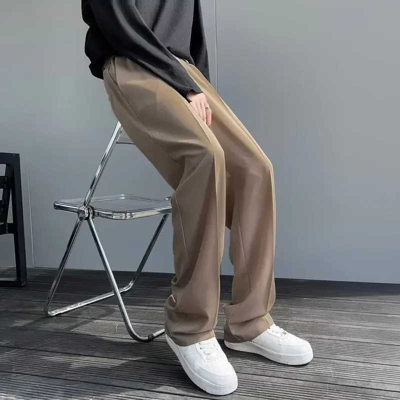 2026 Summer New Men Straight Leg Suit Pants Korean Style Baggy Casual White Elegant Socialize Suit Pants Y2k Japan Streetwear
