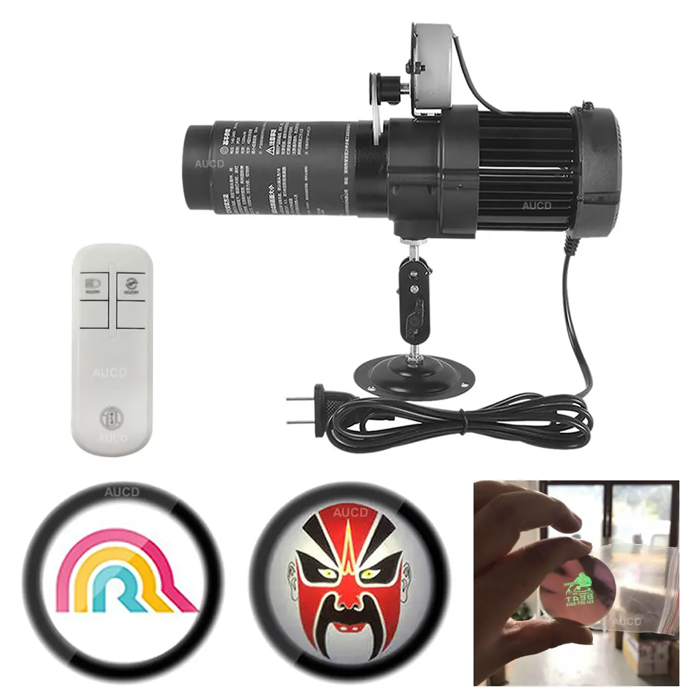 Custom Design 37mm Gobo Card + 20W LED Remote Static Rotating AD Projector Logo Light For Show Shop HD Zoom Advertising Lights