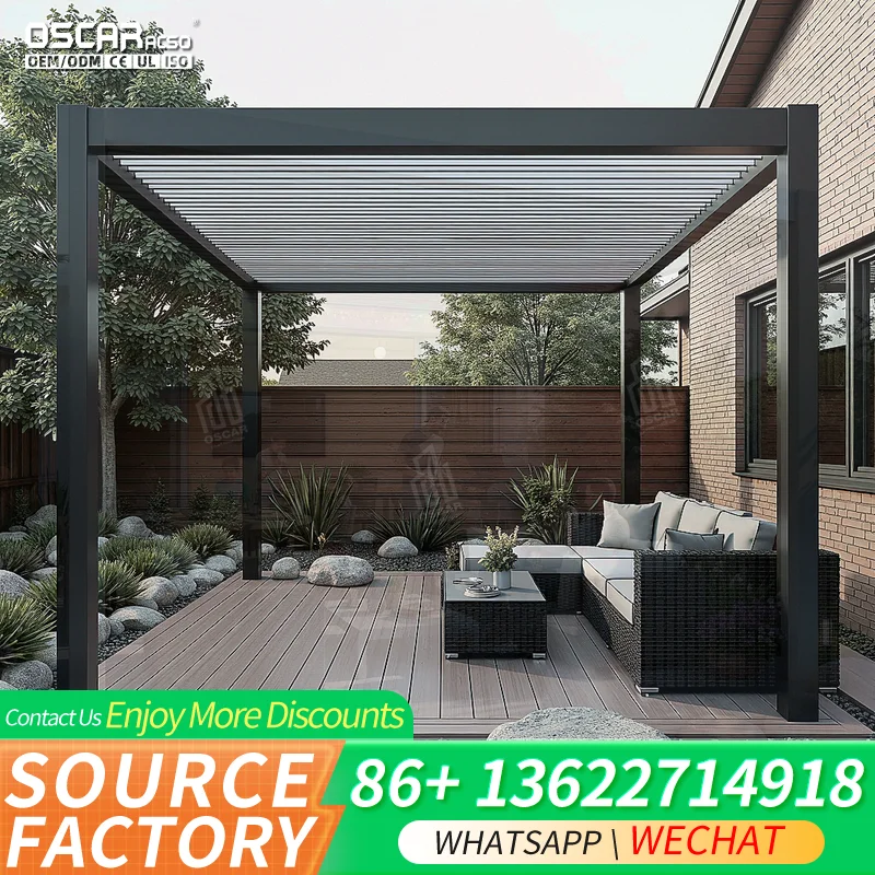10x20 Feet Automatic Rolling Blade Pavilion Remote Control Rolling Louver Outdoor Patio Garden Backyard pergola
