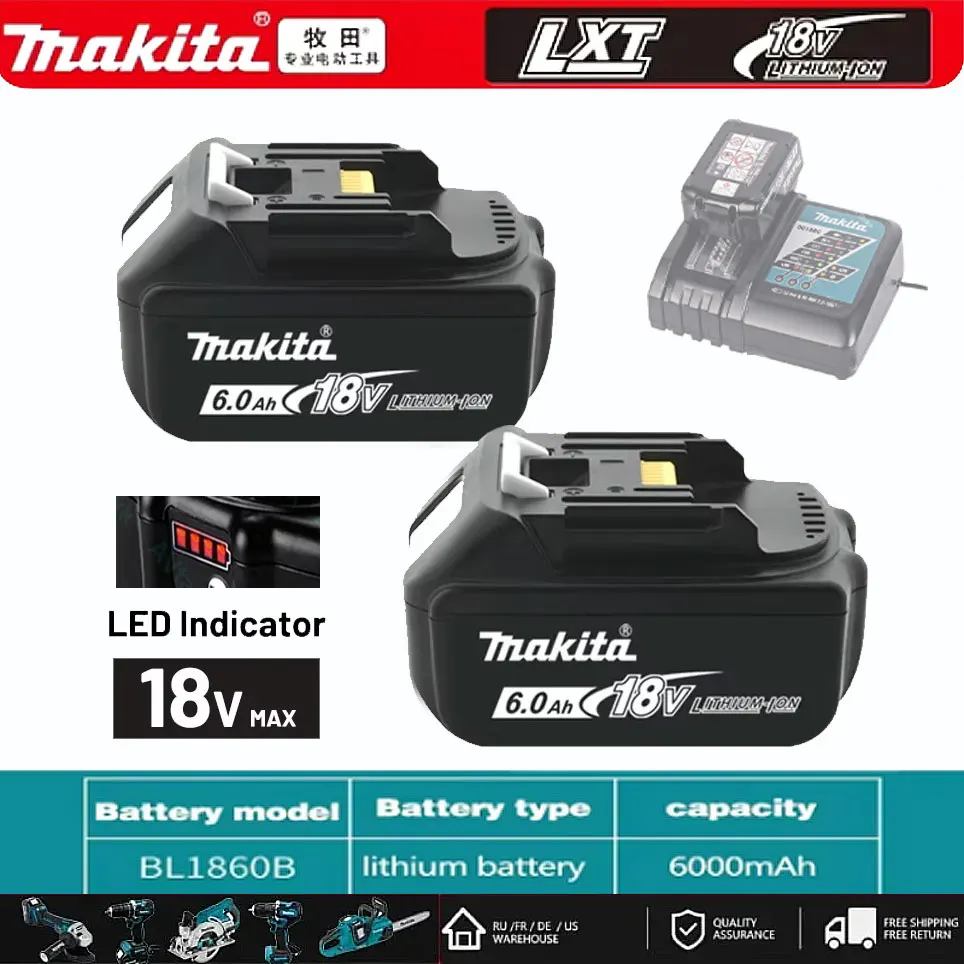 2025 100% новый аккумулятор 6,0 Ач Makita 18 В, электроинструмент DDF487 DGA404 DTW700 DHP487 DTD173, замена литий-ионного аккумулятора