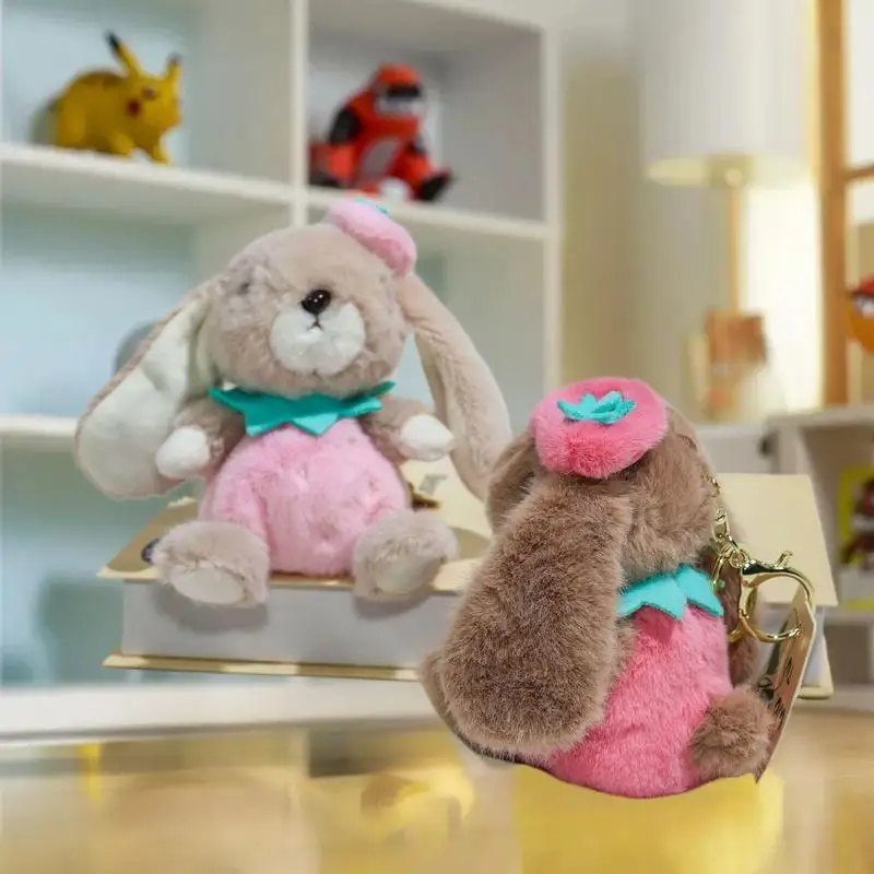 

Очаровательная подвеска в виде куклы-кролика, плюшевый игрушечный брелок, мини-пара с клубничным дизайном, стильный аксессуар для рюкзака, идеально подходит для девочек