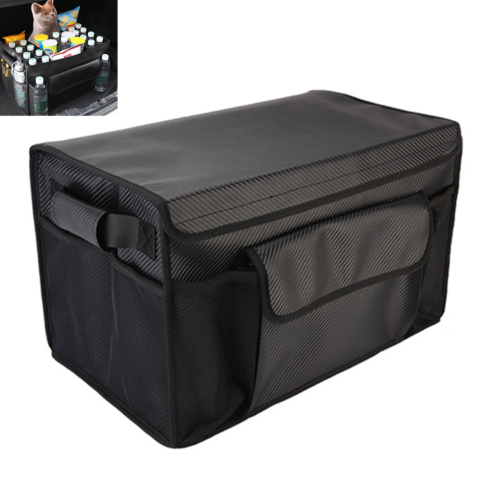 

Folding Car Trunk Organizer Storage Box Carbon Fiber Multipurpose Collapsible Car Trunk Storage Auto Bags for SUV, Truck, Sedan