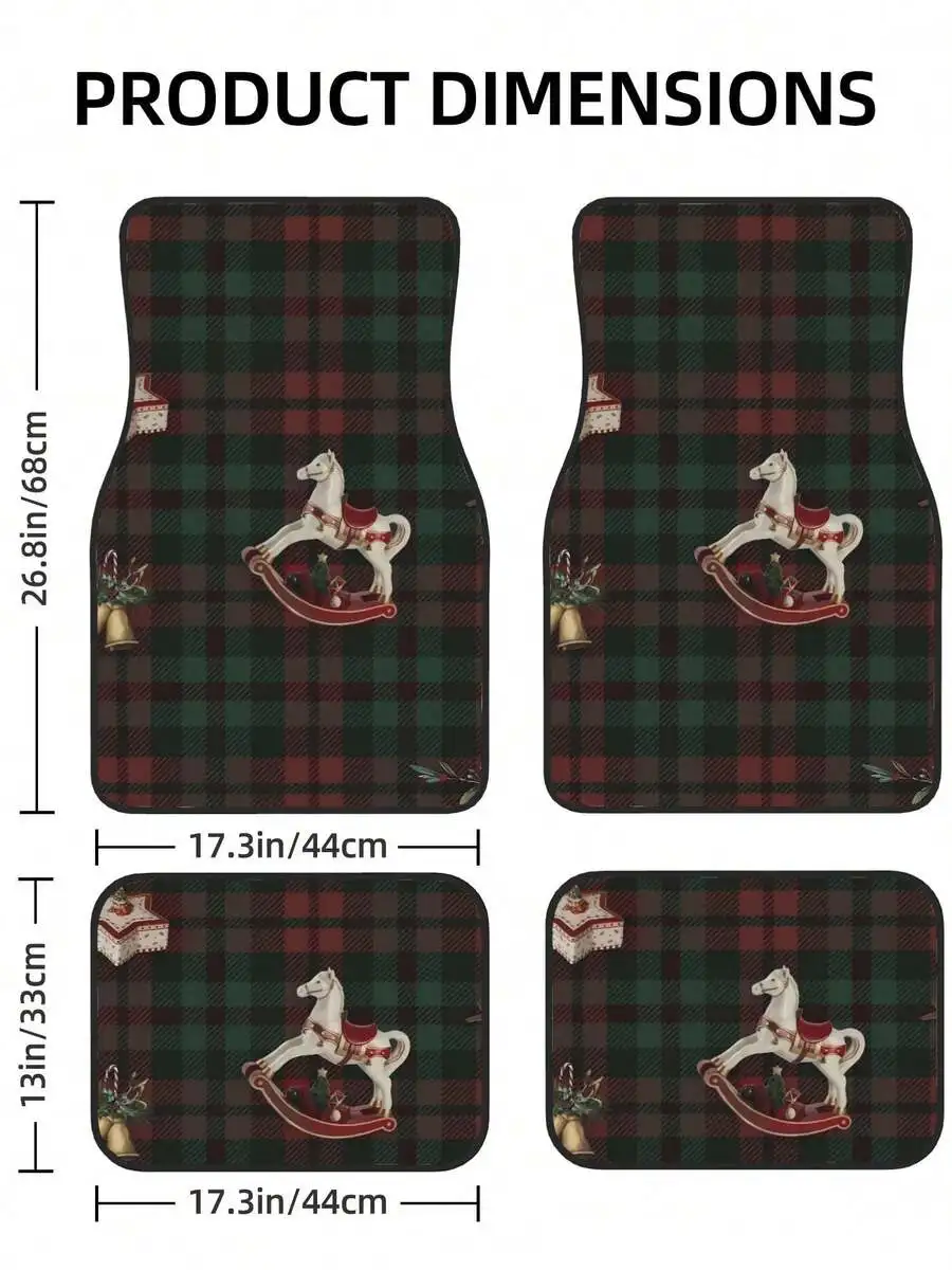 Red Plaid Christmas 4-Piece All-Weather Car Floor Mats Universal Fit For SUV Truck Van