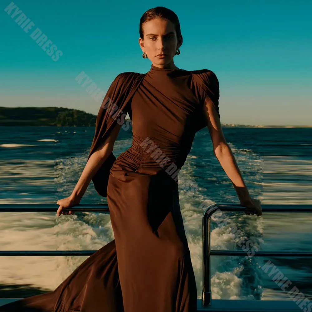 Vestidos de Noche Formales Personalizados con Capa y Volantes, Largos hasta el Suelo para Mujer, Vestido de Invitada de Boda, Vestidos de Fiesta con Volantes