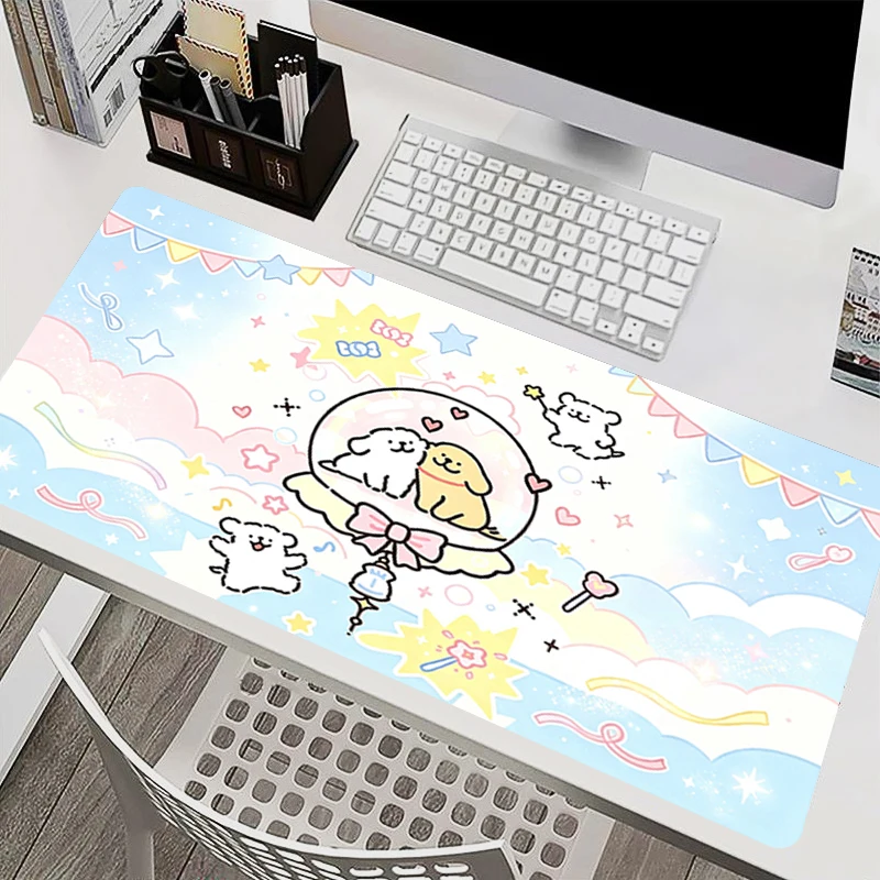 Mouse Pad kawaii Computer desk mat Cartoon Keyboard Pad Gaming Accessories Cute Line Puppy Extended Mat Table Lock Edge Mousepad