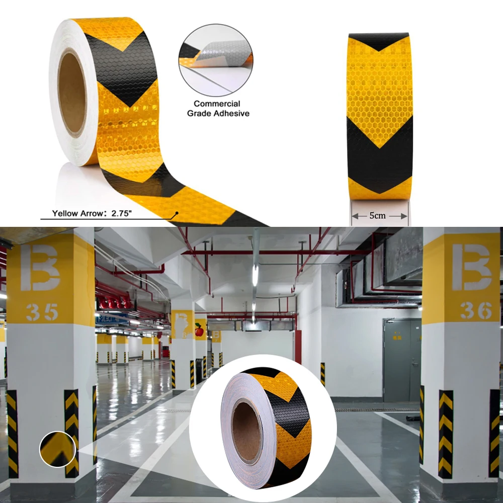 Arrow Reflective Warning Tape Stickers, Filme impermeável, Car Safety Mark, 5cm x 50m por rolo