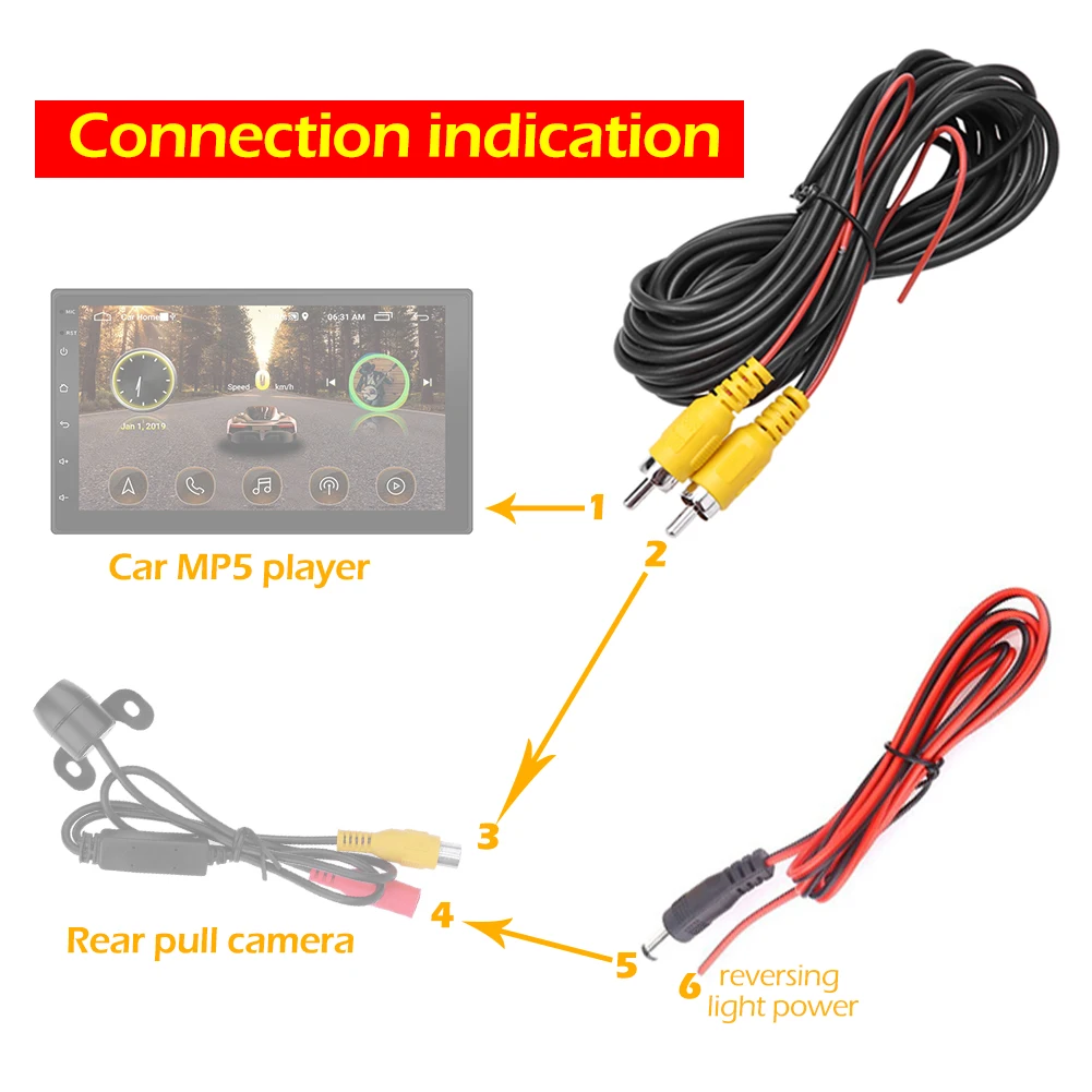 20pcs 6m 20ft Backup Camera Rear View Camera Copper 3 Cores RCA Male to Male Audio Video Extension Cable for Car Monitor