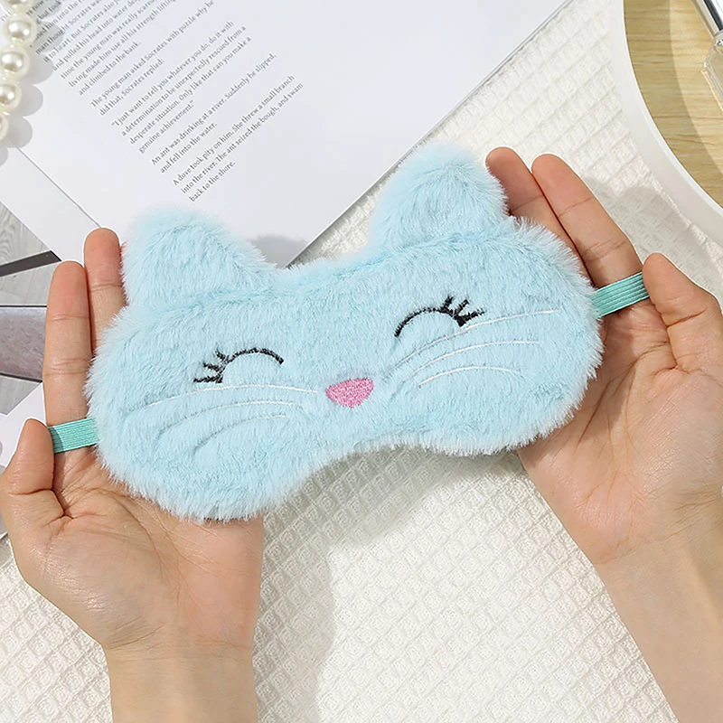 New 1Pc Cute Cartoon Cat Plush Sleeping Eye Mask Comfortable Sleep Mask Sleep Aid Traveing Home Shading Light Eye Cover Eyeshade