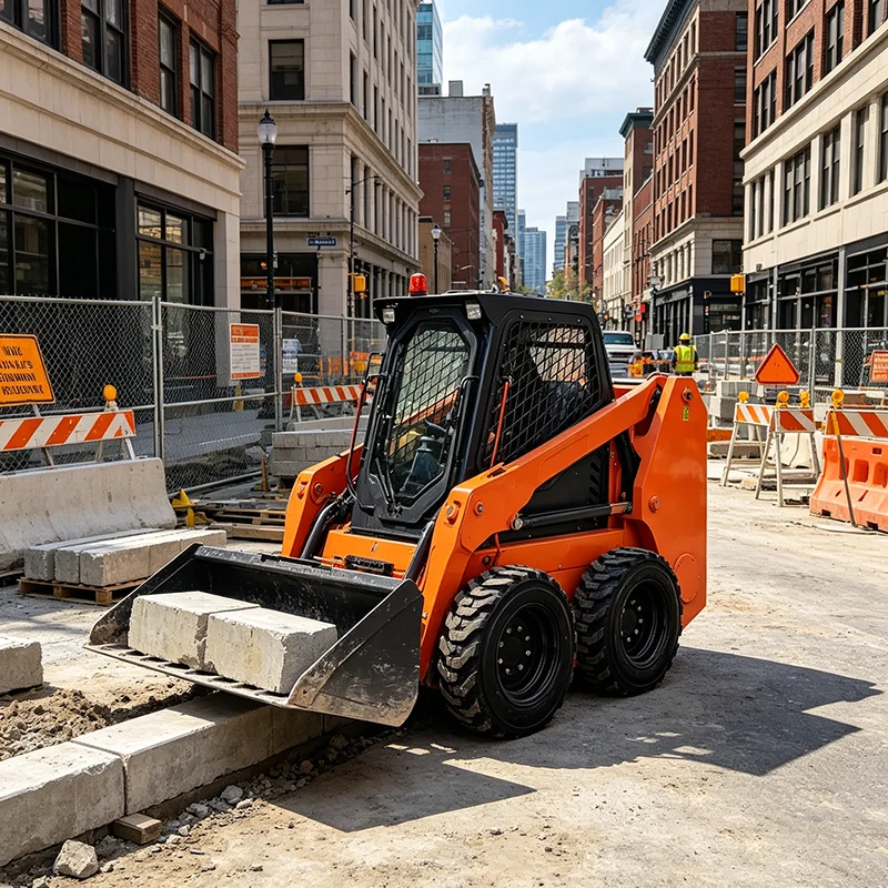 Self Leveling Hydraulic Bucket Mini Skid Steer Loader Wheeled Type For Sand Stone Transportation
