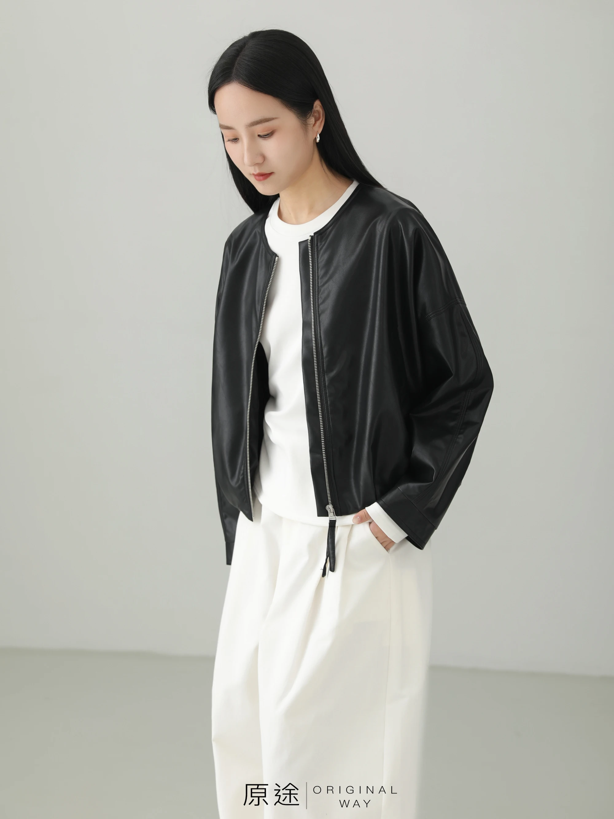 

Original Route High-End Feel No-Wa PU Leather ort Jaet Women's Spring 2026 Chic Commute Loose Sensation Coat