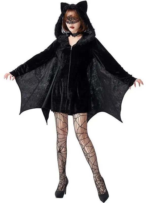 Disfraz de murciélago de Halloween, máscara de ojos de encaje, cubierta facial, traje de Cosplay para mujer, traje tradicional chino puesta en escena