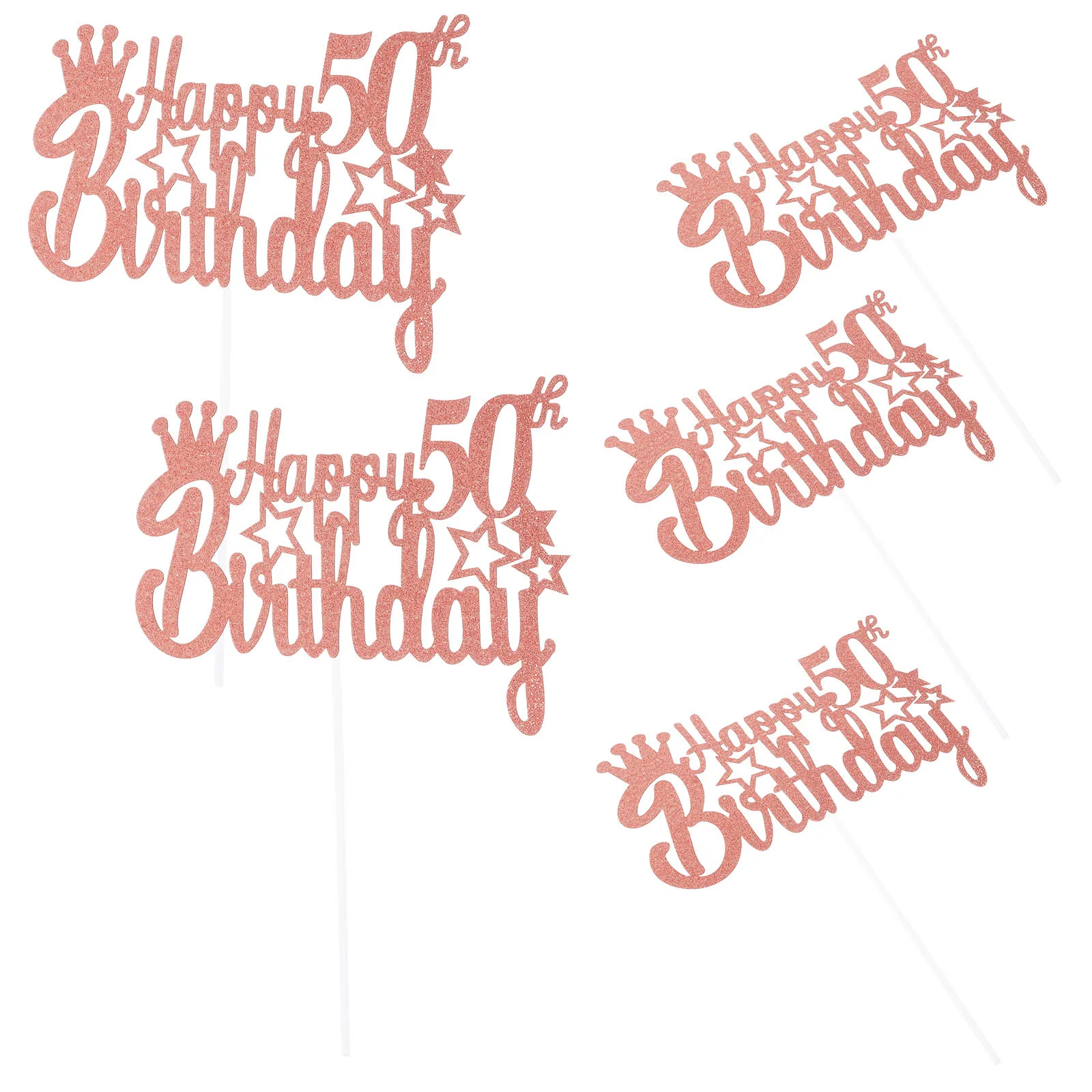 

5pcs Cake Insert Happy Birthday Decorations Rose Gold 50th Anniversary Cupcake Topper Cake Decorations Picks Party Supplies