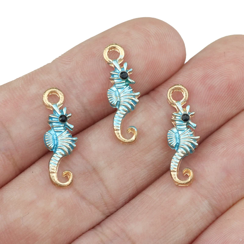 New Fashion 8Pcs Cute Sea Horse Enamel Charms Bracelet/Necklace/Earrings Pendant For Women DIY Jewelry Making Wholesale Gifts