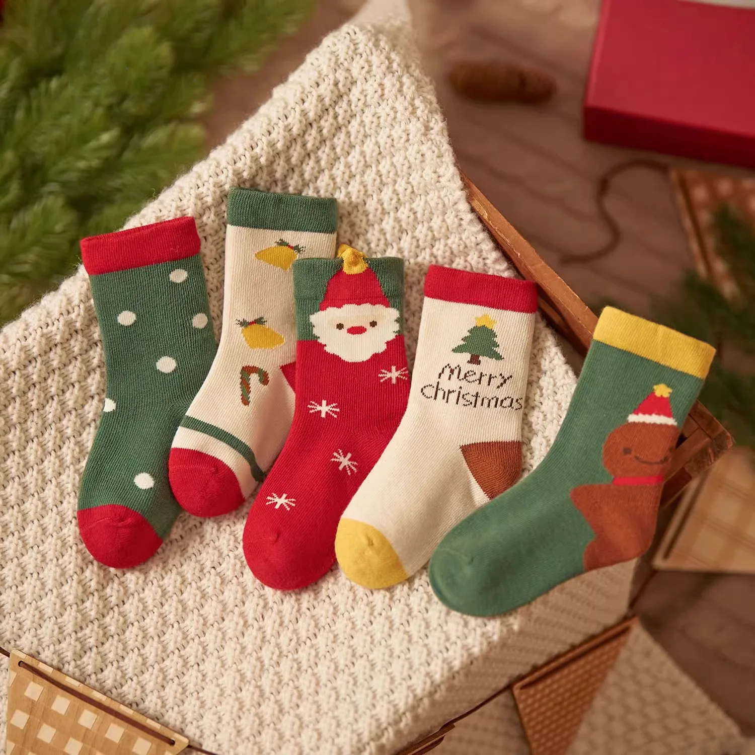 5 Paar Kinder Weihnachtssocken Junge Cartoon Weihnachtsgeschenk Mädchen Mid Tube Atmungsaktive Socken Studentensocken