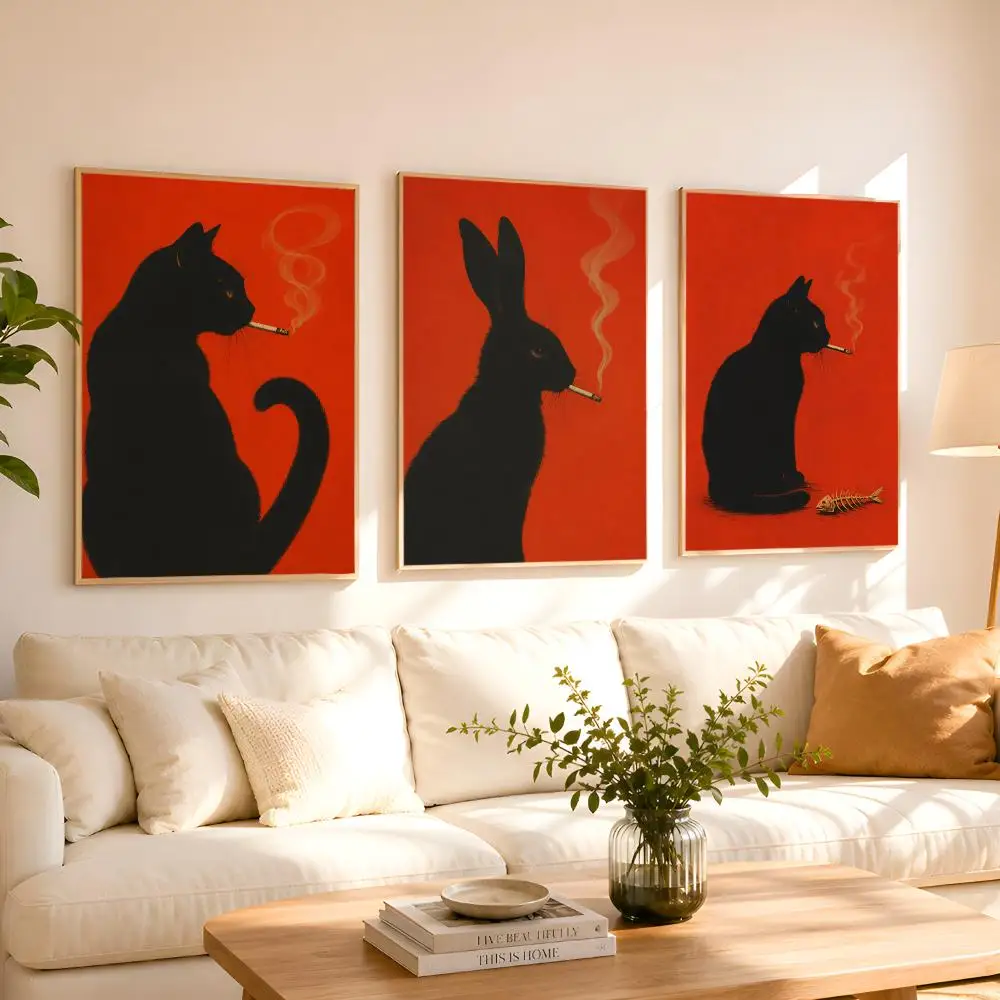 Crimson Night Shadow Animals Poster 1PC HD Matte Peel And Stick Wall Decor For Bedroom Living Room Dorm Office
