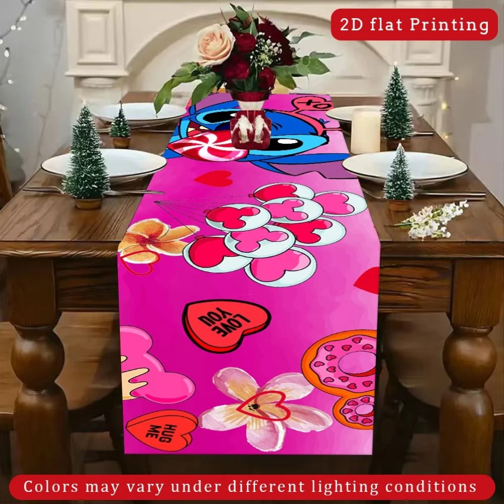 

1 Piece of Stitch-Themed Table Runner, with a Foundation Color Printed with Stitch, Hearts, and Other Elements, Suitable for Children's Rooms, Disney-Themed Parties, and Other Settings