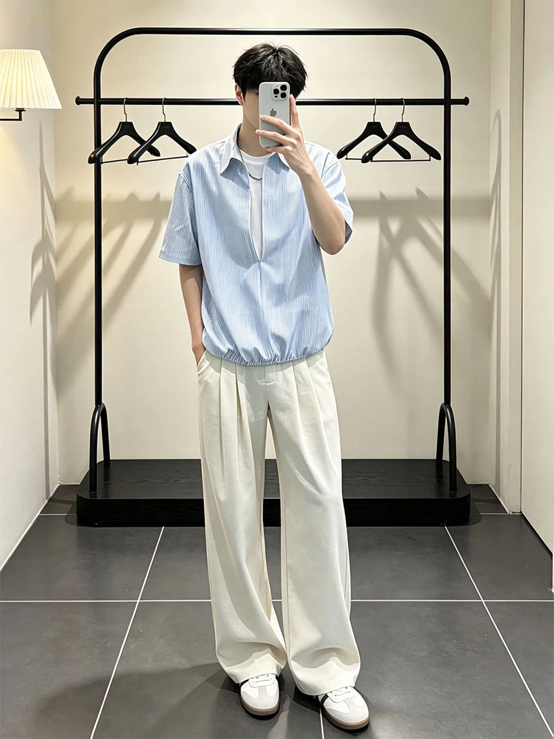 

Men's Summer Casual Style V-Neck Short Sleeve Shirt Set Cleanfit Old Money Look Polyester Fiber Loose Fit Breathable Comfortable