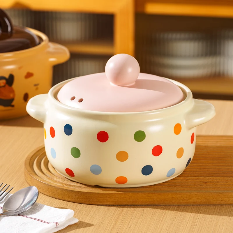 

Высококачественная керамическая кастрюля для супа, термостойкая кастрюля для тушения, конструкция с двойной ручкой и защитой от трещин, прочная кухонная посуда