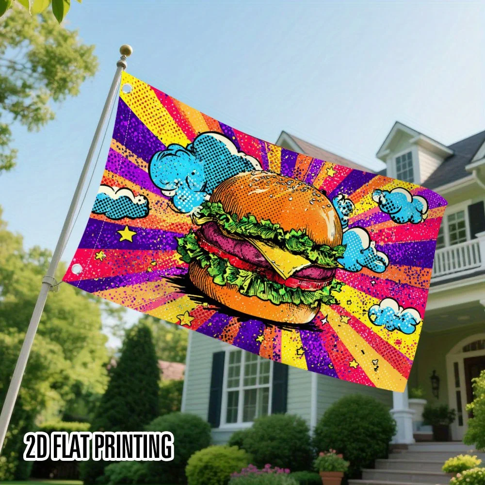 Pop Art Burger Garden Flag Vibrant Polyester Outdoor Yard Decor Farmhouse House Banner