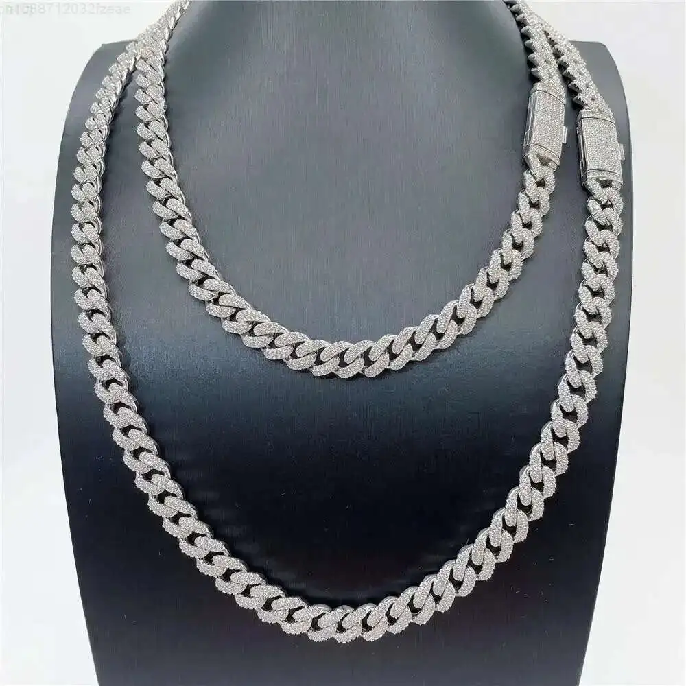 

Ready to Ship Hip Hop Jewelry S925 Gold Plating 2 Rows Vvs Moissanite Cuban Custom Cuban Necklace for Men Women