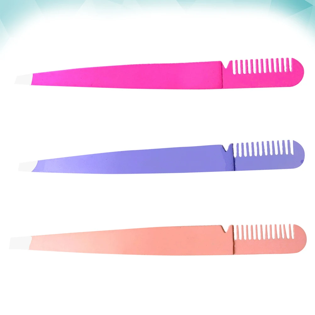 3Pcs 2 in 1 Eyebrow Clip Comb Stainless Steel Eyebrow Tweezers for Precision Trimming Shaping and Applying False Eyelashes