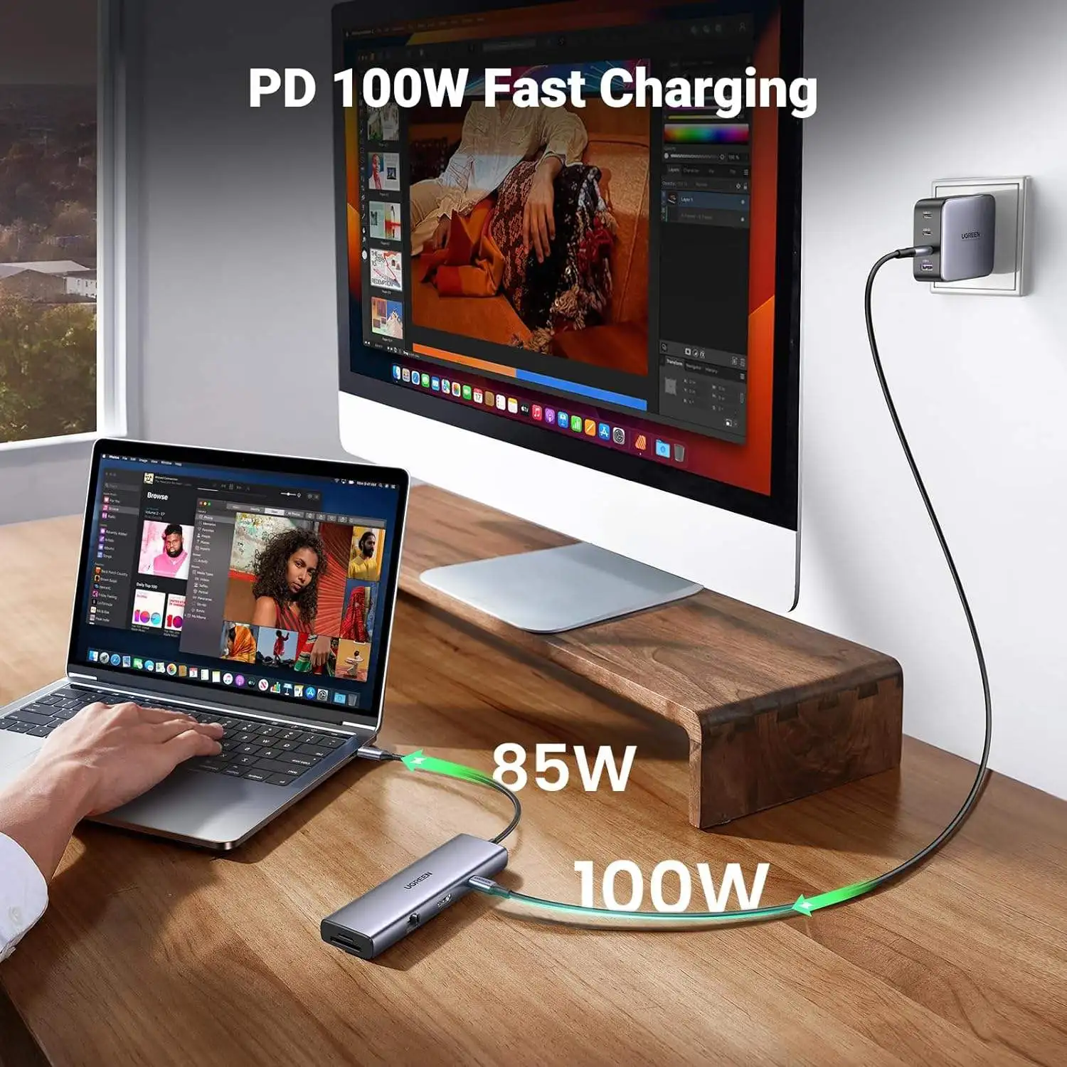 UGREEN 레보독 9 in 1 USB C 허브 기가비트 이더넷 어댑터 4K 60Hz-HDMI, 100W PD 충전, USB A&C 데이터 포트, SD/TF 카드 리더