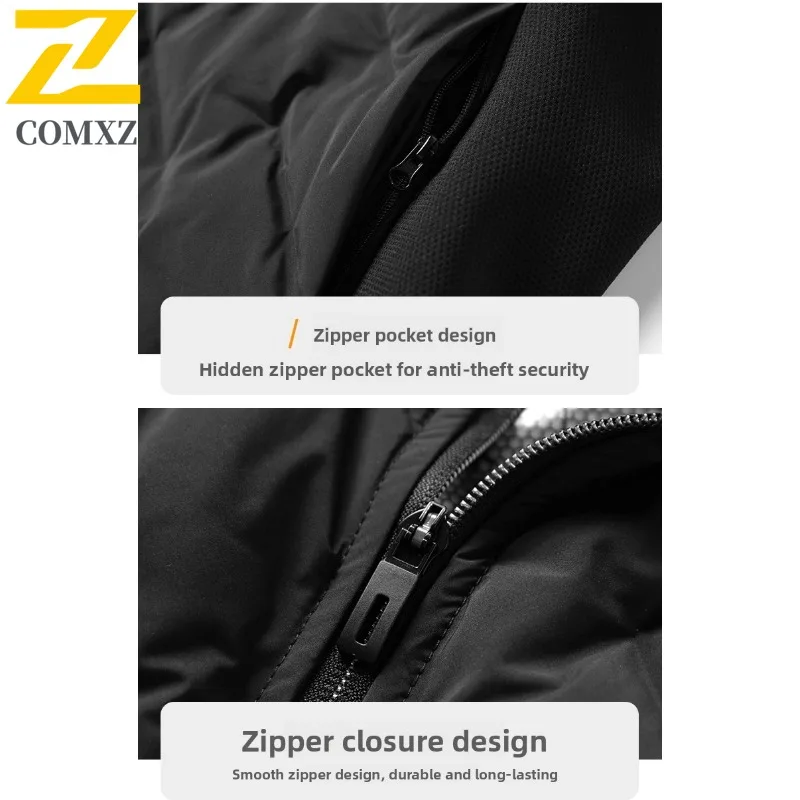 COMXZ Windproof Lightweight Down Jacket Thick Stand Collar Skiing Parker Coat Streetwear Comfortable Winter Jacket Men Clothing