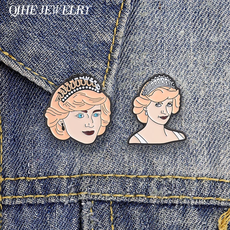 Prinzessin Diana Elegantes Porträt Emaille-Anstecknadel Vintage Königlicher Stil mit Perlenkrone Blondes Haar Prinzessinnen-Brosche Schmuck Geschenke Abzeichen