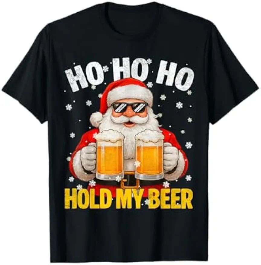 Ho Ho Hold My Drink Santa Christmas Xmas Men T-Shirt Unisex Streetwear Print Unique Fashion Pattern All-match Short-sleev Style