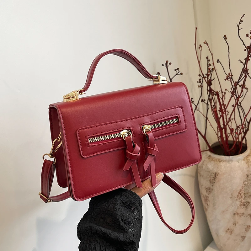 

Hasp Shoulder Bags 2025 New PU Versatile Solid Color Simple Handbags Soft Trendy Interior Zipper Pocket Small Square Bag