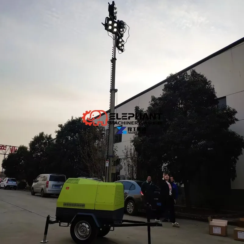 9m High Mast Portable LED Mobile Light Tower Super Power 12.6kw Diesel Generator for Industrial Temporary Lighting