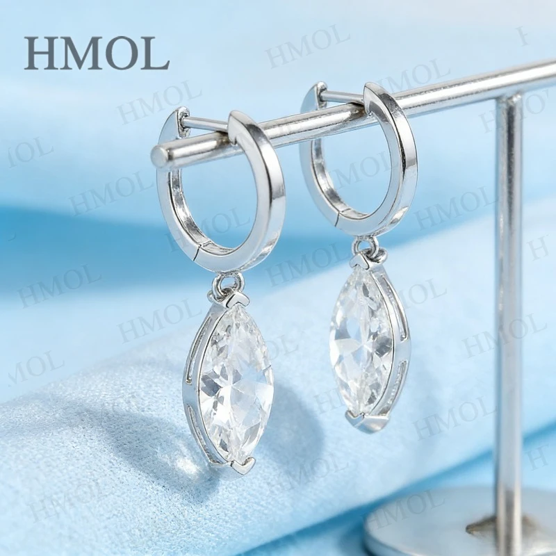 

925 Sterling Silver 2CT 4CT Marquise Stud Earrings 5x10mm 6x12mm D Color VVS1 Sparkling Earrings for Women Fashion Accessory
